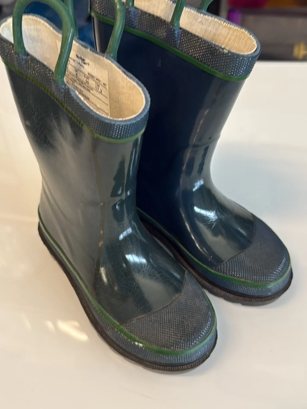 Western Chief Kids Dark Green Glossy Rain Boots with Green Trim